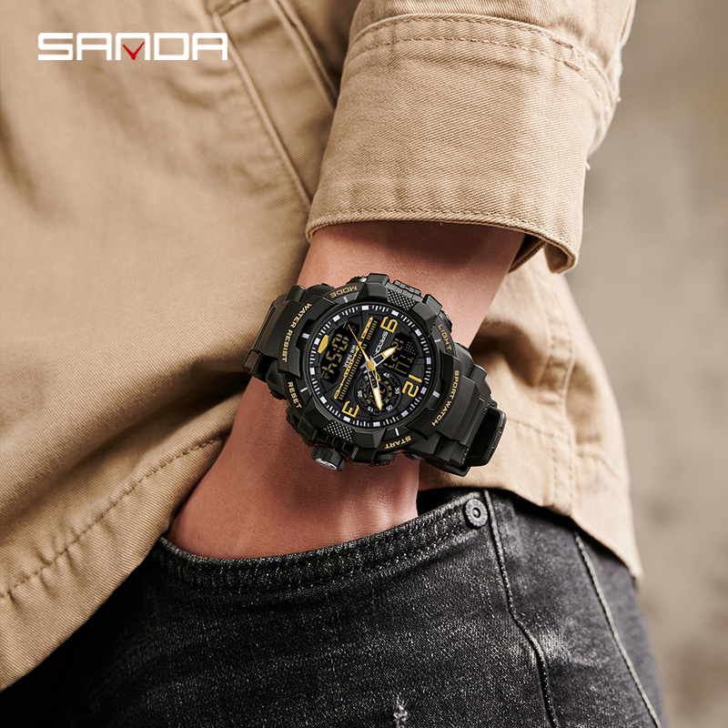 Sanda SANDA nuevo reloj electrónico para jóvenes montañismo moda luminoso reloj despertador impermeable 6130