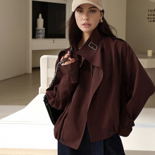 短款风衣女夏季英伦风宽松休闲廓形立领小个子卡其色经典气质外套