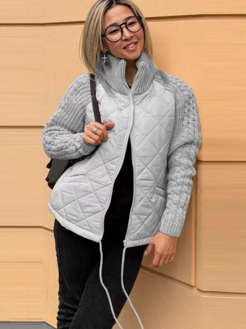 Amazon 2025 otoño y invierno nueva moda europea y americana cardigan con cremallera de manga larga de cuello de altura abrigo de algodón de mujer ropa de algodón