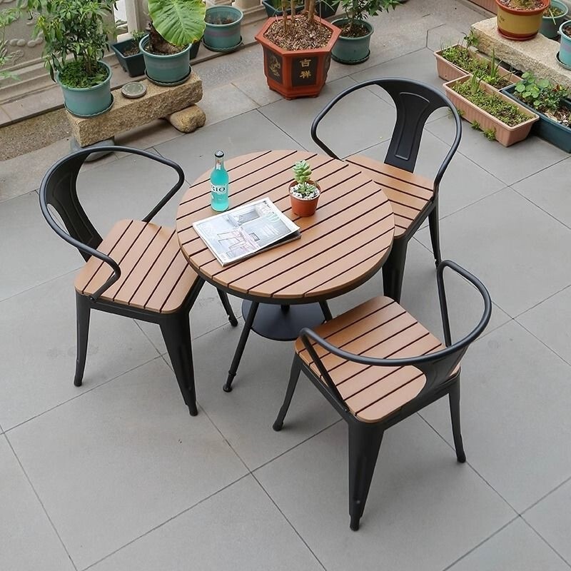 Outdoor Tables and Chairs Made of Plastic Wood for Leisure and Commercial Use in Courtyards, Waterproof and Sun-Resistant, Movable Bar Table and Chair Set Outdoor Tables and Chairs Made of Plastic Wood for Leisure and Commercial Use in Courtyards, Waterproof and Sun-Resistant, Movable Bar Table and Chair Set