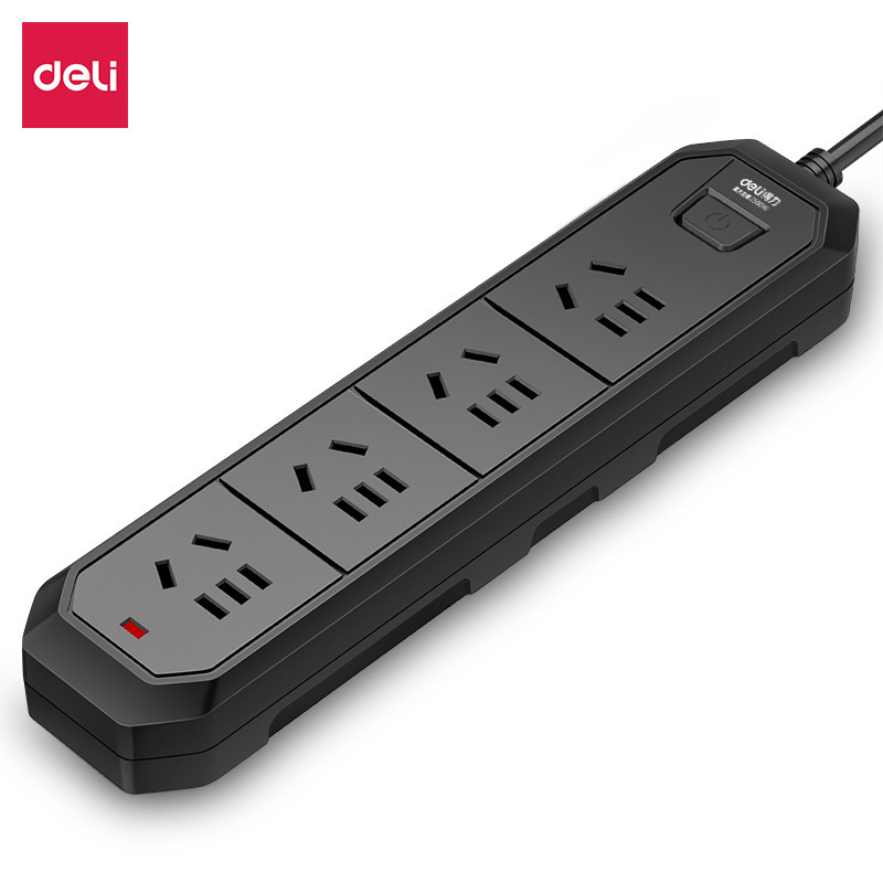 得力18339系列新国标插座延长线插排黑色4孔位2米3米一体铜条其他