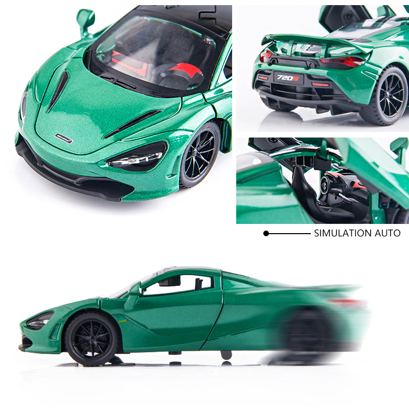 (Caja) 1:32 simulación mclaren 720s aleación modelo de coche tire hacia atrás sonido y luz puerta coche de juguete al por mayor