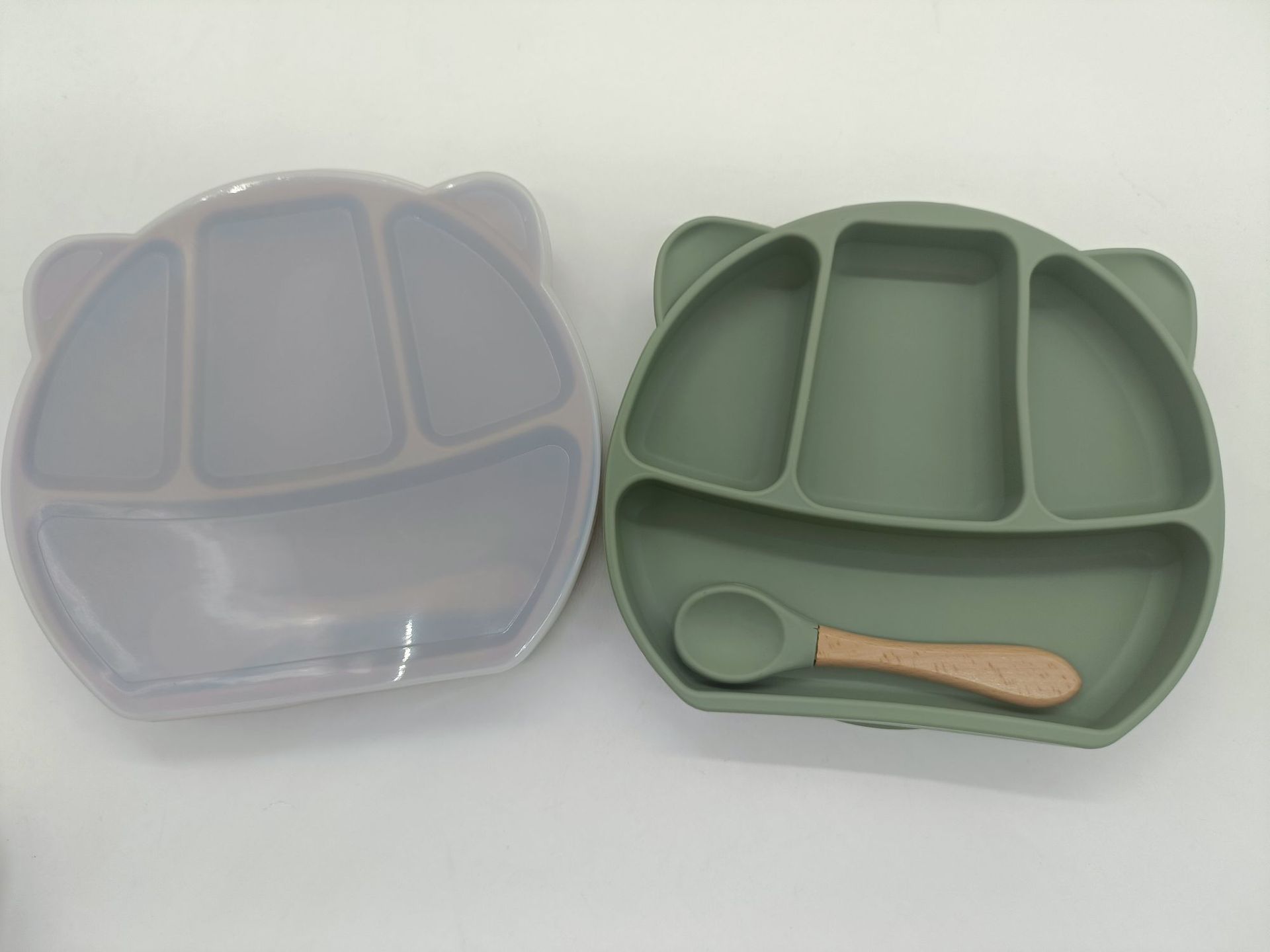 分格餐盘笑脸餐盘盖木柄勺 喂养餐具
