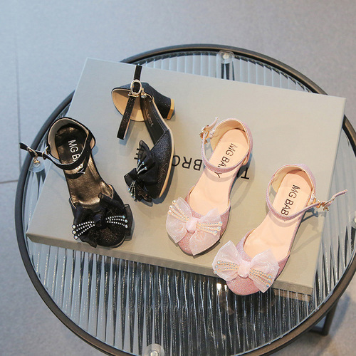 Korean style fashionable sweet flower children's high heels thick heels  summer new girls sandals children's shoes wholesale