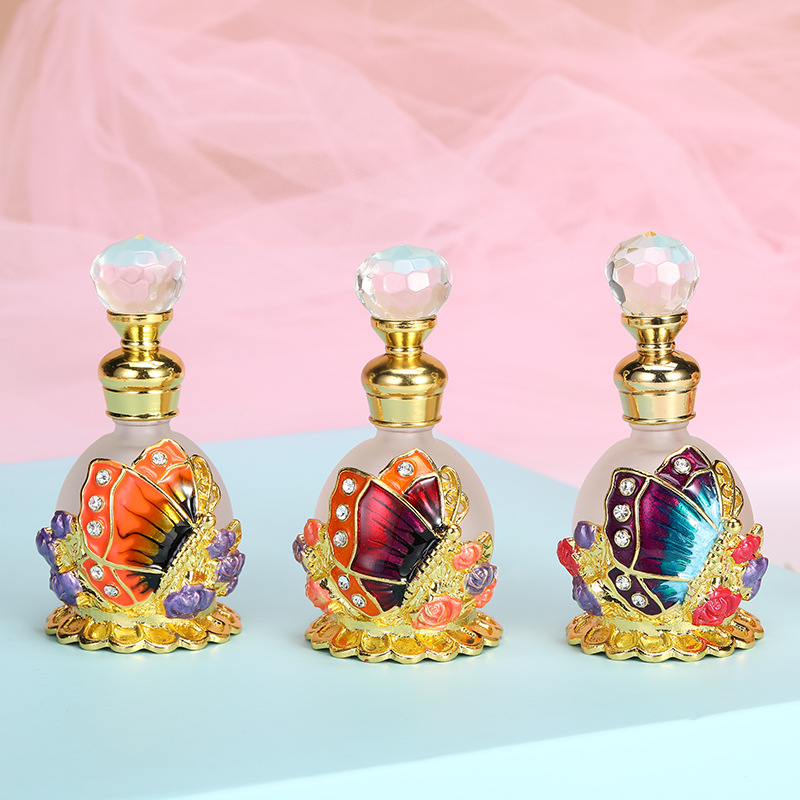 现货批发越南15ML合金绣纹蝴蝶香水球形玻璃分装小号瓶