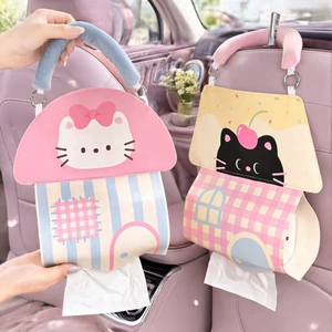 Cute cartoon leather tissue box for cars, new style, high-end decorative item, car tissue holder