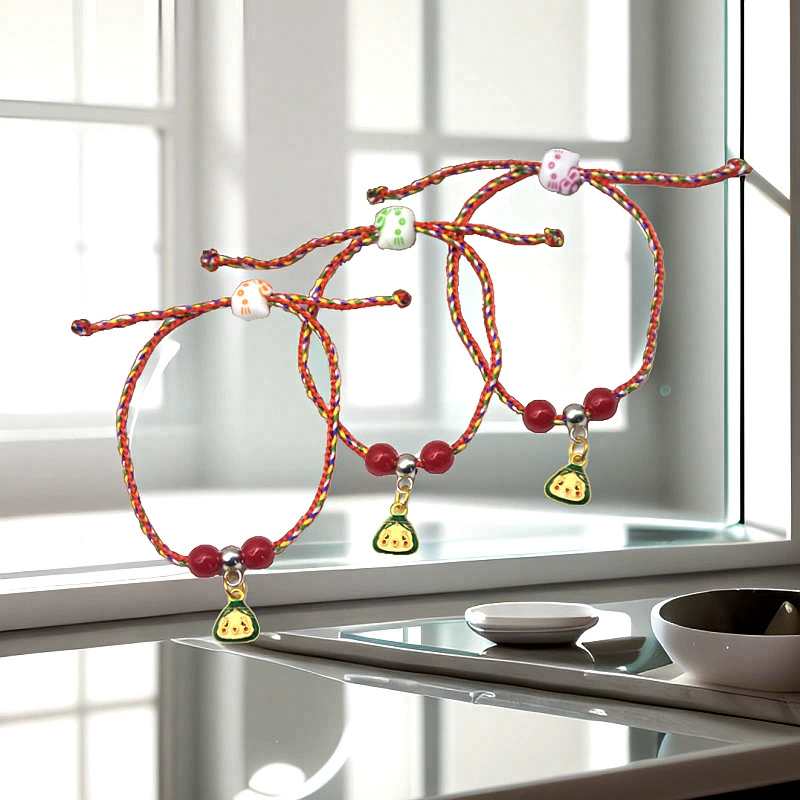 Children's red rope bracelet, hand-woven colorful cord, adjustable length