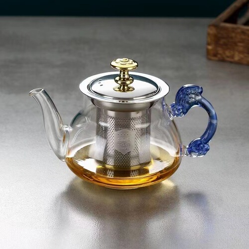 Wholesale High Borosilicate Glass Teapot, Stainless Steel Filter Flower Tea Runner Teapot, Thick Glass Tea Pot with Tea Separation