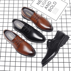 男士內增高商務正裝皮鞋低幫復古潮流皮鞋大碼系帶皮鞋男一件代發