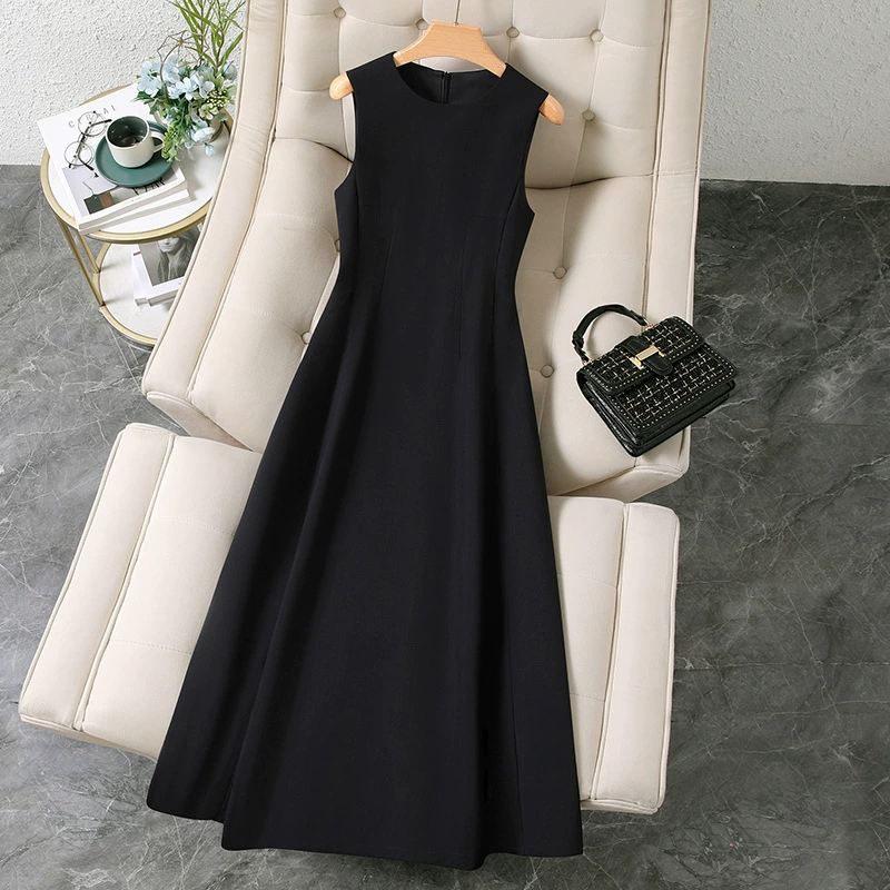 Черное платье для женщин, лето 2020, новый стиль, жилет без рукавов в стиле Хепберн, платье, юбка, длинная юбка на талии
