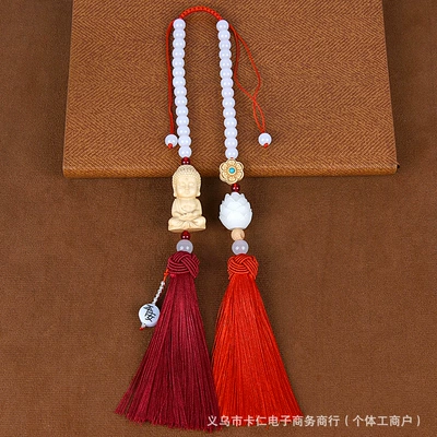 Mirror Decoration Tassel Xiangyun Ruyi — Car hanging - peaceful-little-buddha-double-tassel-red