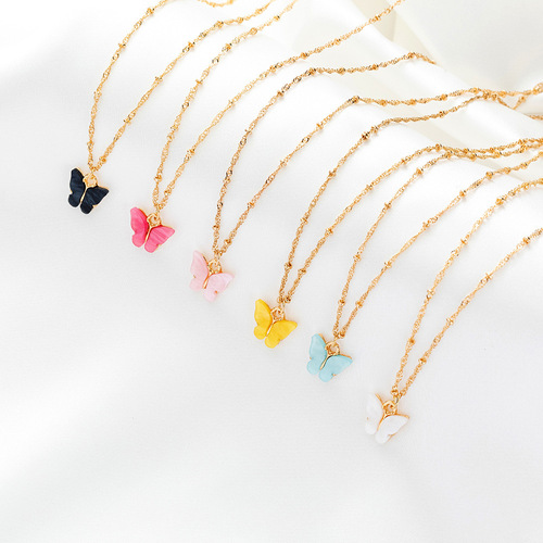 Japan and South Korea sweet butterfly necklace chain network red tide character acrylic color sweet lady&apos;s clavicle necklace