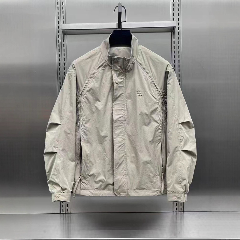 Men's Spring Korean Style High-End Splicing Workwear Stand-Up Collar Jacket Trendy Brand Handsome Outdoor Windproof Jacket