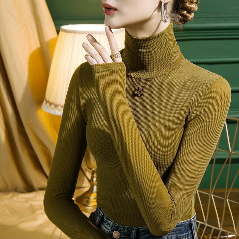 2022 autumn high-collar lace bottom shirt female slim spring and autumn long sleeved solid color mesh jacket