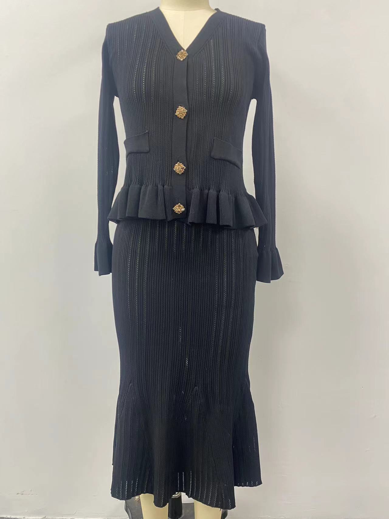 609g Weight Long Sleeve Sleeve Length Cotton, Polyester Fabric Type Skirt Co-ord Set Sets Type 2 Pieces Set Quantity Holiday Occasion V Neck Neckline Comfort Function Slim Fit Type Solid Color Pattern Autumn Season Women's Gender Elegant Style Holiday Women's Elegant Solid Color Cotton Polyester Skirt Co-ord Set Skirt Sets 14