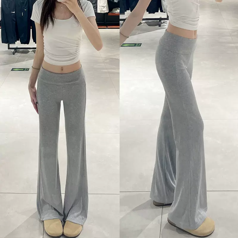 美式翻腰微喇裤女秋季新款高腰辣妹显瘦喇叭裤运动卫裤垂感瑜伽裤
