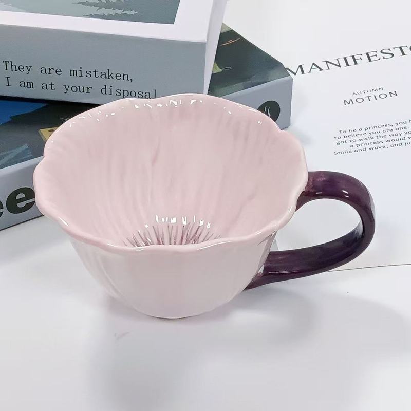 虞美人花朵陶瓷杯纹理铃兰花咖啡杯套装陶瓷马克杯釉下彩水杯现货|undefined