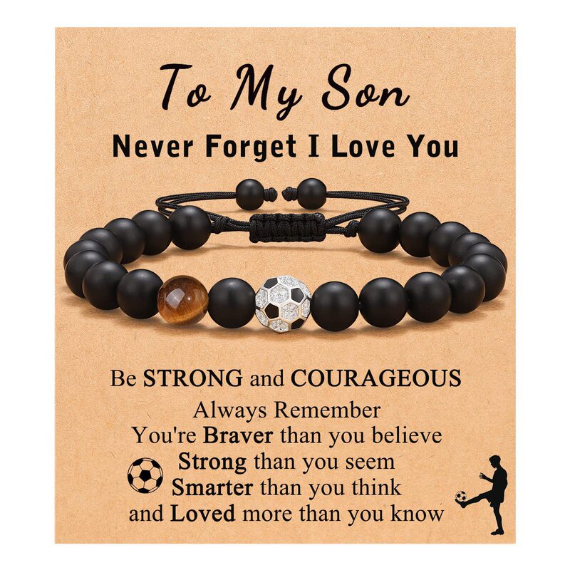 Rope Sports Charm Bracelet Adjustable Football Bracelet For Son Gift Frosted Black Tiger Eye Sports Bracelet