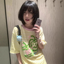 2025夏季新款美式可爱纯棉设计感短袖T恤女韩版ins个性卡通图上衣