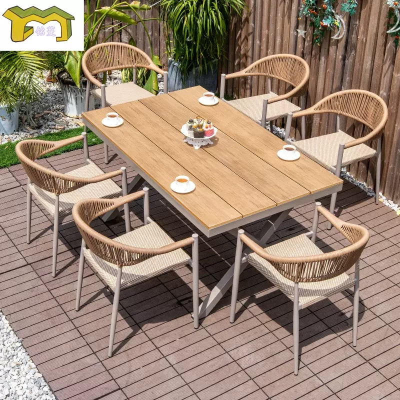 户外桌椅编藤椅 庭院民宿防水露天阳台网布腾椅 休闲花园防腐木桌