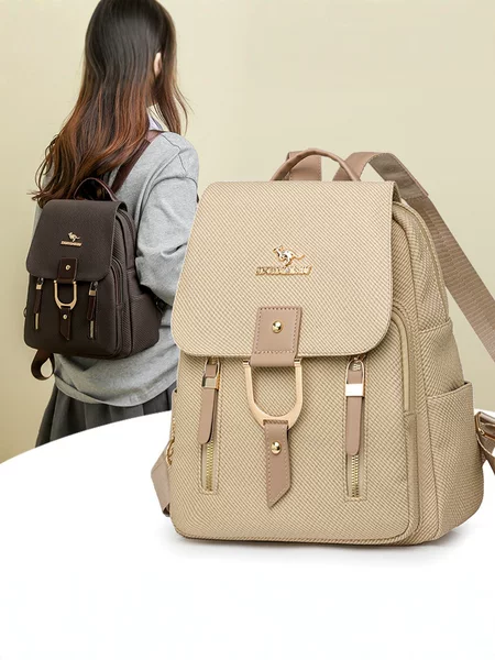 New Large-Capacity Soft Pu Linen Pattern Backpack for Women, Versatile Multi-Zipper Travel Bag, Casual Fashion Backpack