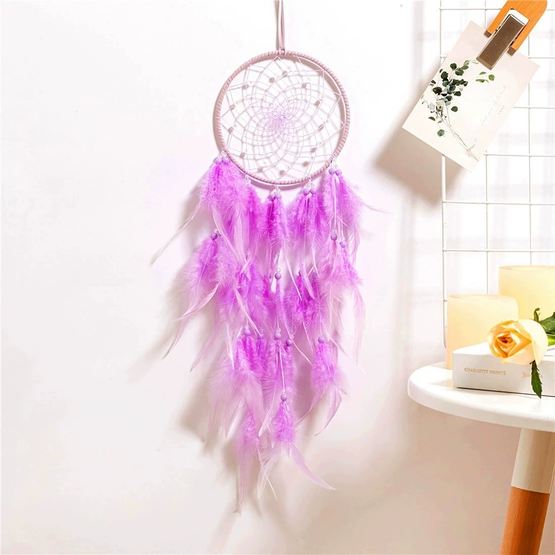 Сетчатая ловушка для снов индейская подвеска для спальни, оберег-феник Boho ветерок с опцией LED-лампы