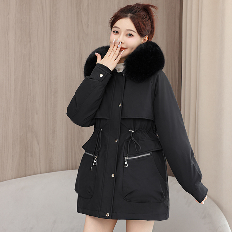 2025 ropa de algodón desmontable para mujeres otoño y invierno nuevo cuello de cabello grande coreano medio largo suelto y grueso chaqueta de algodón lote