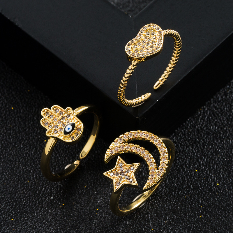 New Copper Gold-plated Micro-set Zircon Ring Hip-hop Open Ring display picture 1