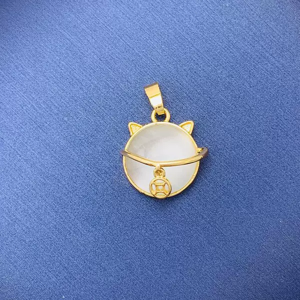 【064】 White jade copper coin cat*golden color