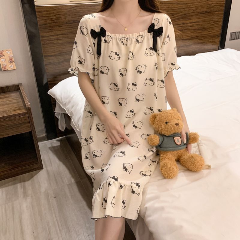 Hellokitty nuevo estilo burbuja algodón cojín en el pecho camisón mujer verano dulce estilo princesa Cuihua servicio a domicilio