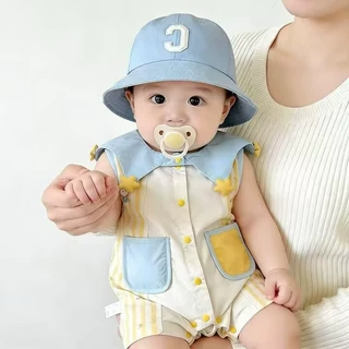 婴儿连体衣服夏季薄款宝宝满月百天哈衣无袖超萌可爱卡通外出爬服