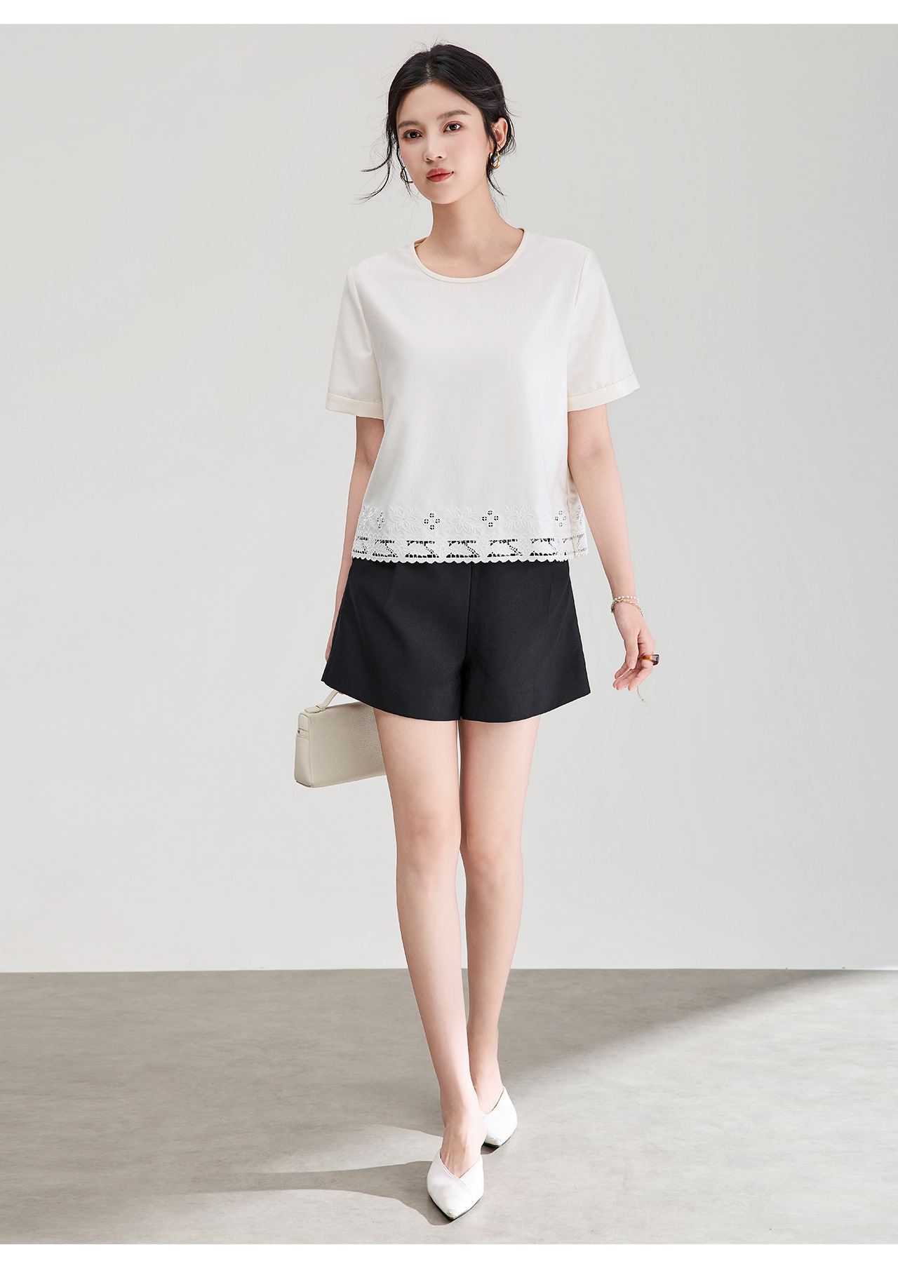 Quần short nữ cạp ren sóng thiết kế mới mùa hè — màu đen chi tiết 19