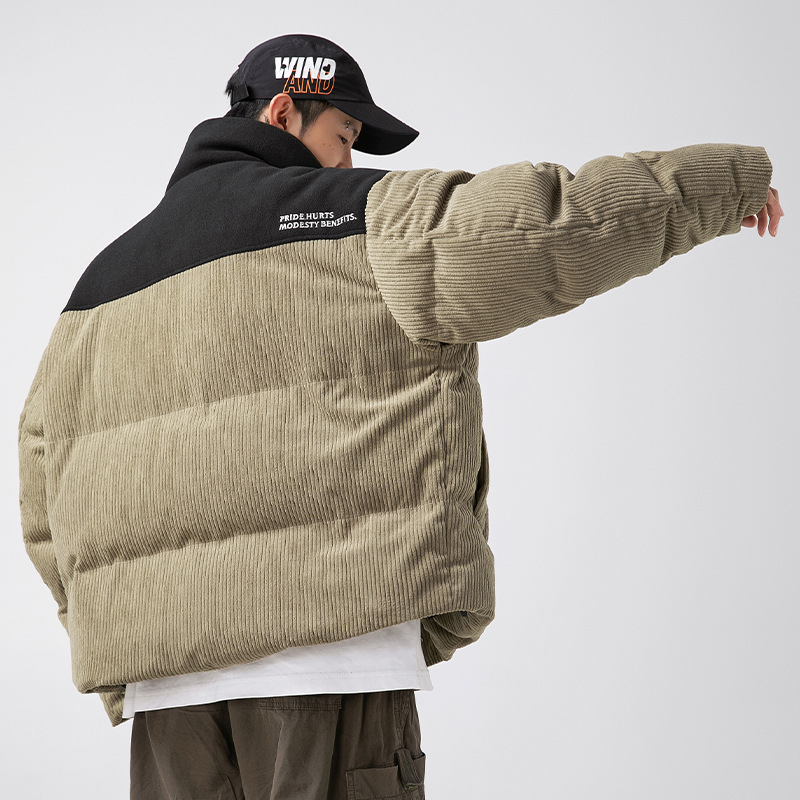 Contraste de color material diferente costura diseño pan abrigo invierno engrosada abrigo de algodón acolchado marca de moda PANA abrigo de algodón acolchado Q