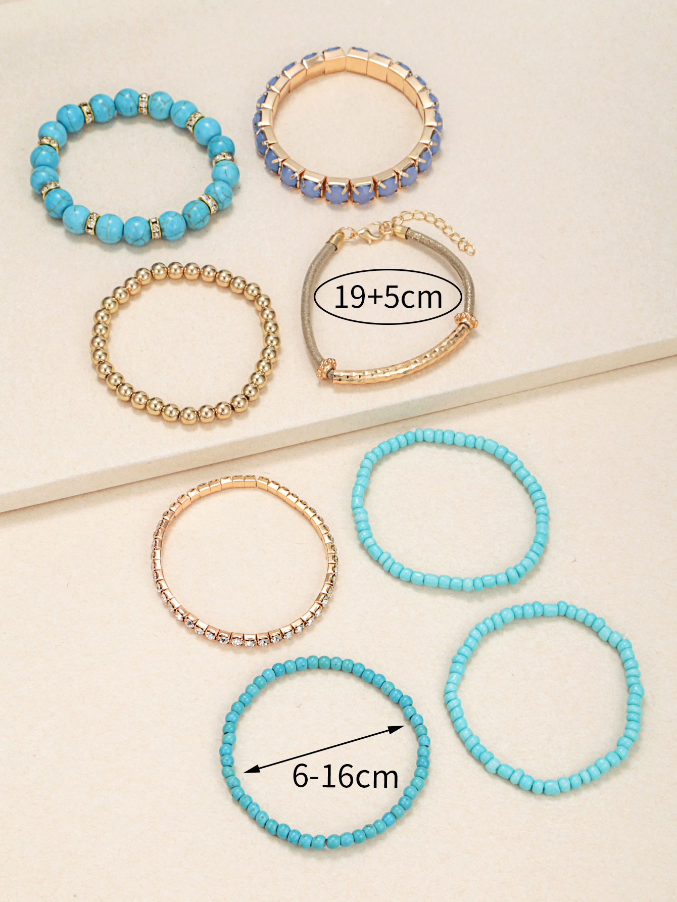 Unisex Gender Inlay Design 7 Pieces Fashion Geometric Glass Inlay Artificial Gemstones Unisex Bracelets