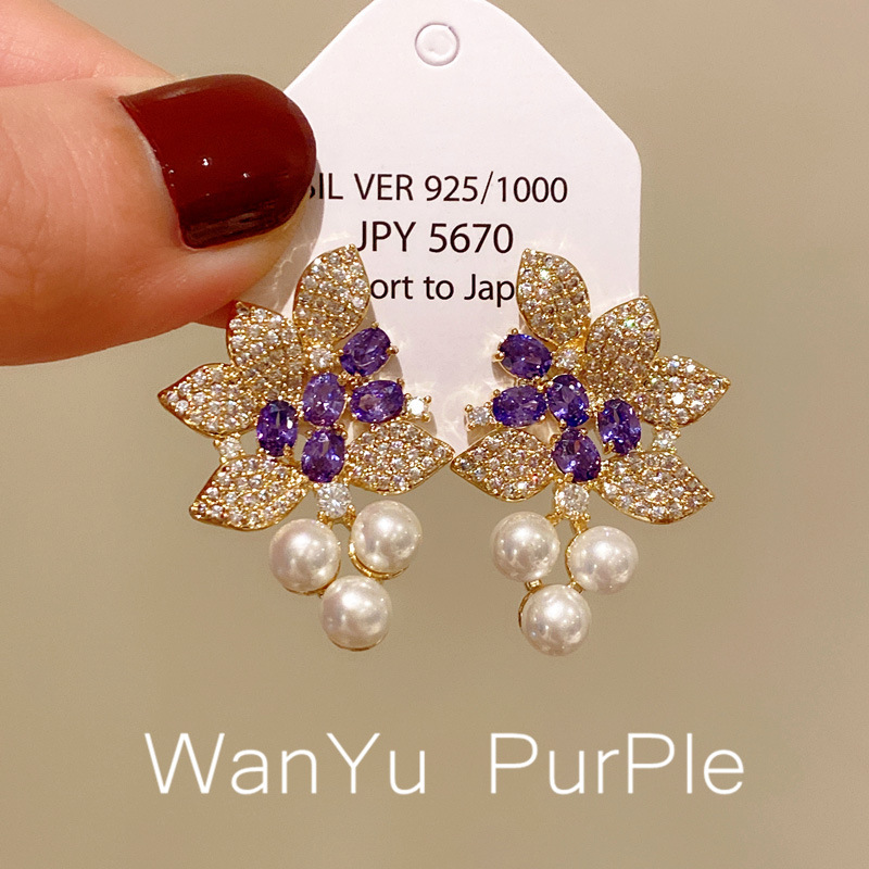 Small design purple elegant earrings with zircon