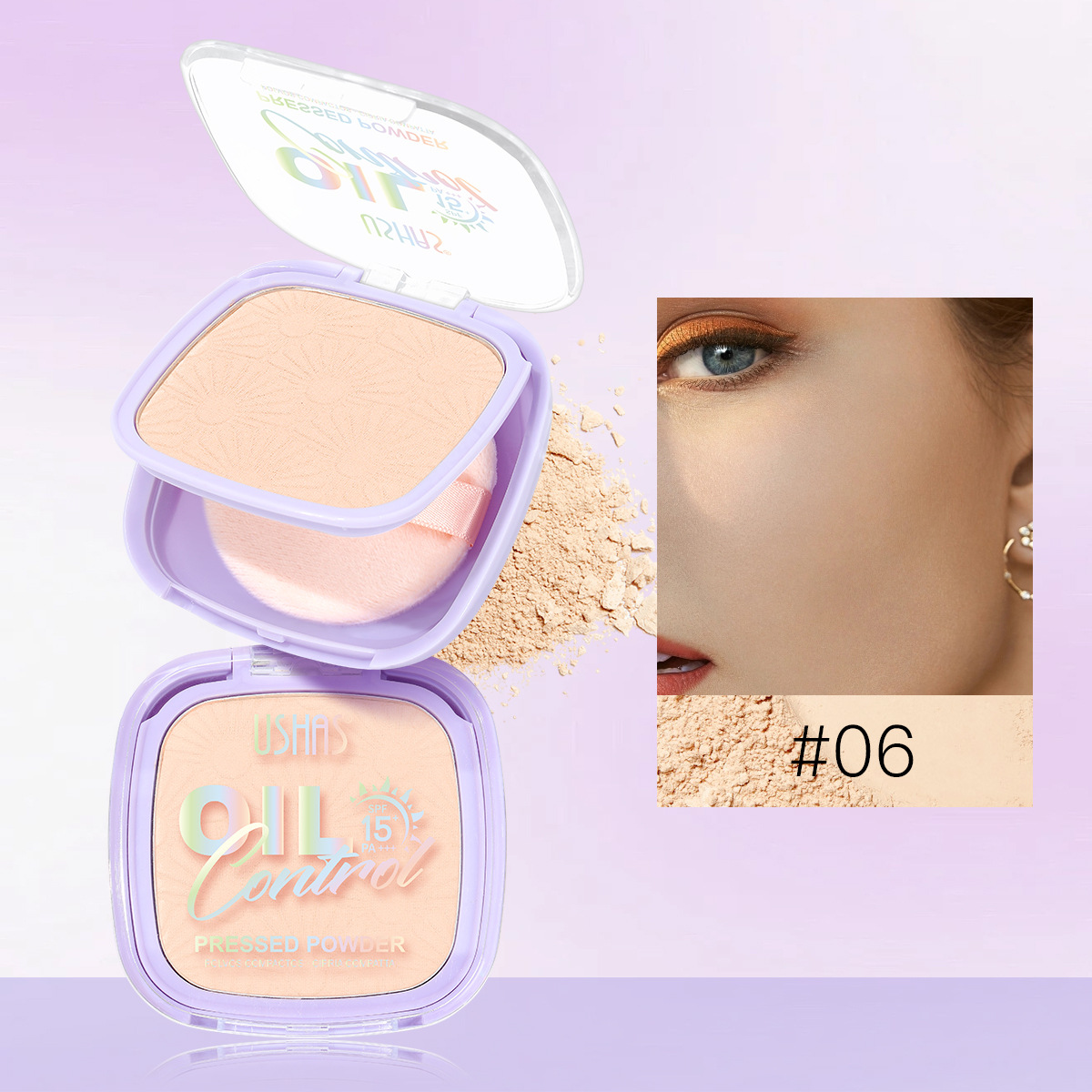 USHAS polvo spot transfronterizo de control de aceite, protector facial, maquillaje en polvo UF079