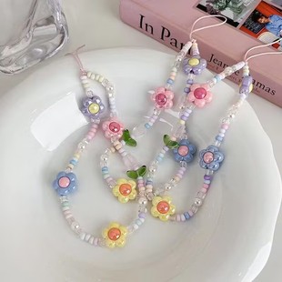 New Sweet Ins Style Tulip Flower Beaded Mobile Phone Lanyard Women's Xiaohongshu Fashion Mobile Phone Chain Pendant