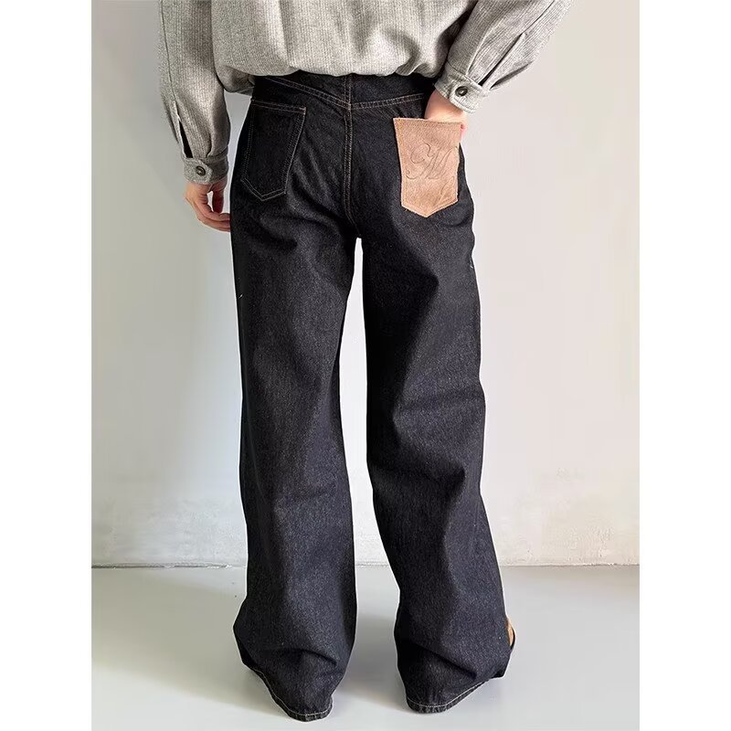 Black Masao Okayama Original Cow Scimitar Jeans Men's American Style Retro cleanfit Loose Slimming Wide Leg Pants