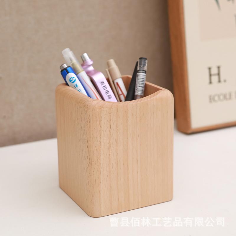 木製筆筒シンプルオフィス書斎学生文房具デスクトップ収納ケース筆桶化粧ブラシ収納ケース|undefined
