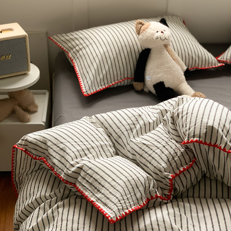 2025 nuevo traje de cuatro piezas de algodón lavado 100% algodón para madres y bebés, sábanas de edredón de algodón, sábanas de tres piezas, sábanas de dormitorio