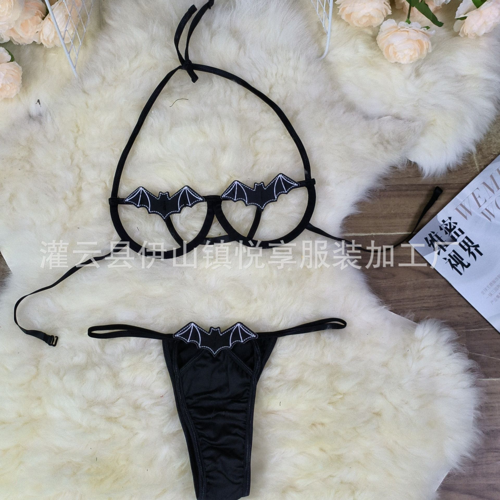 外贸欧美情趣内衣万圣节小恶魔性感系带睡衣女士三点比基尼套装