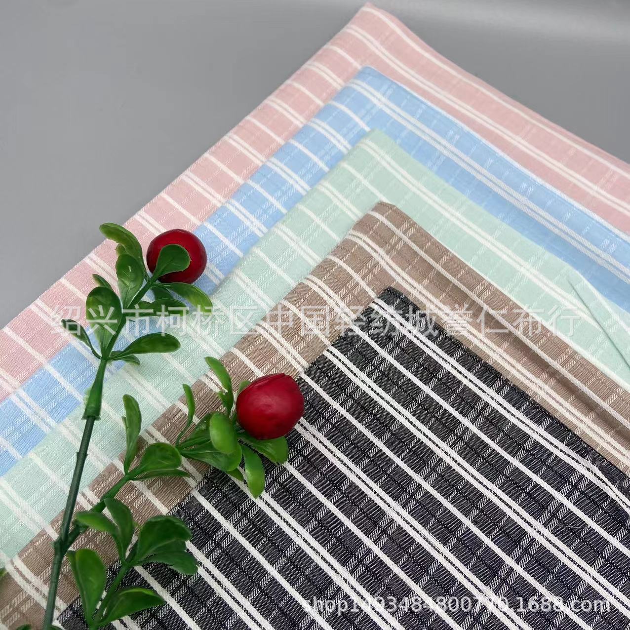 春夏薄款格子布衬衫防晒衣童装连衣裙色织面料厂家直供家居服面料