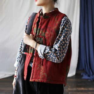 23123 Ximo original twill double-layer cotton printed warm cotton vest retro loose distressed thickened cotton vest