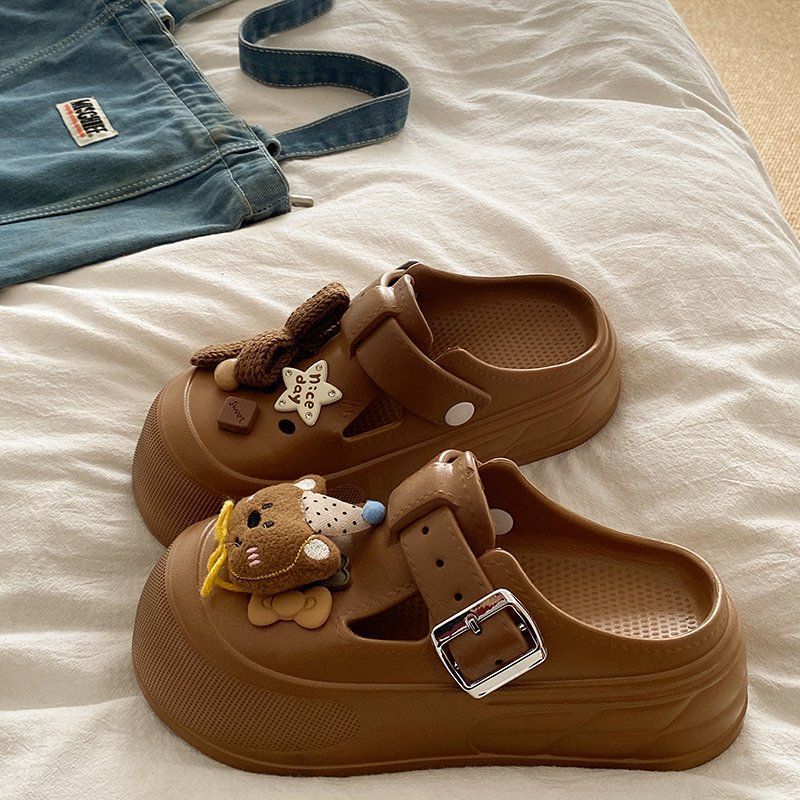 Brown Doll Hat Bear Women's Summer Casual Clogs Eva Bottom Non-Slip Non-Stinky Beach Fun Heightening Sandals