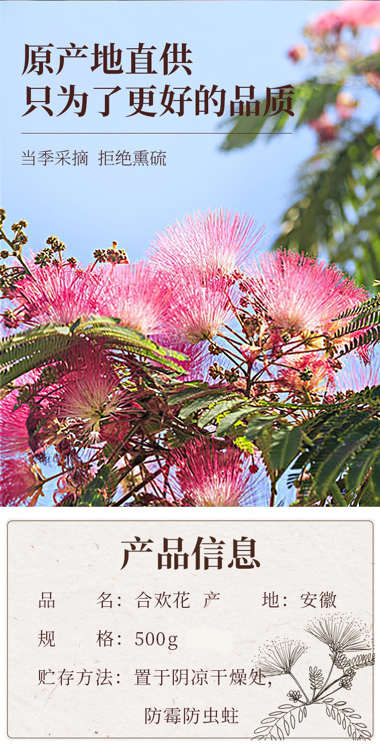 Albizia Flower Tea He Huan Hua Dried Flowers for Tea and Foot Soak 500g quality and texture