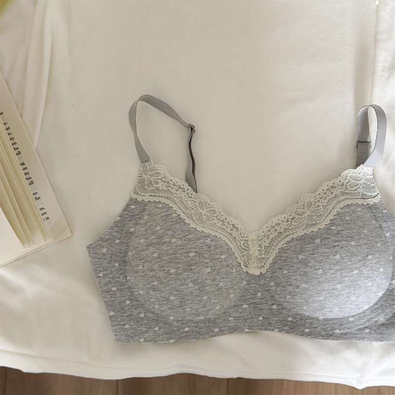 Japanese-Style Seamless Pure Cotton Thin Underwear for Women, Small Chest Gathering Anti-Sagging French-Style Comfortable Lace Student Girl Bra