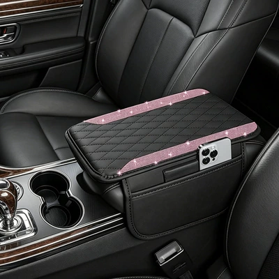 Armrest Mat, High-End Armrest Mat – Armrest box pad - pink-rhinestones