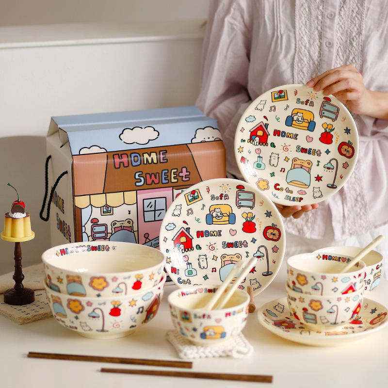 Cartoon Cute Ceramic Tableware Bowls and Plates Set for Home 2025 New Kidsren's Bowls Housewarming Gifts New Home Gifts Cartoon Cute Ceramic Tableware Bowls and Plates Set for Home 2025 New Kidsren's Bowls Housewarming Gifts New Home Gifts