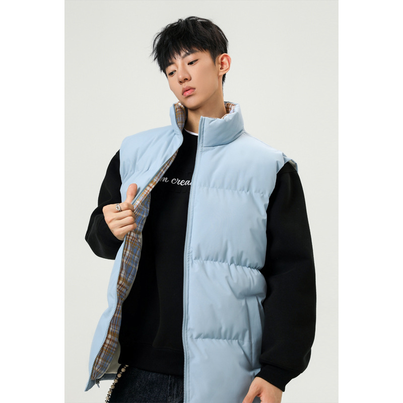 Plaid Patchwork Down Cotton Autumn Winter New Loose Plus Size Men's Casual Sports Thickened Warm Vest_voghion.com