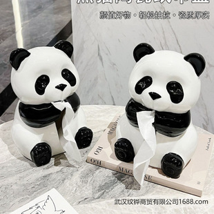 Panda Tissue Box Living Room Paper Box Ceramic Tissue Box Home Decoration Creative Cartoon Napkin Box High Appearance